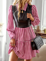 Fake Two-piece Plaid Long Sleeve Dress