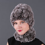 Women Rex Hair Rose Hat Scarf Set