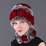 Women Rex Hair Rose Hat Scarf Set