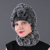 Women Rex Hair Rose Hat Scarf Set