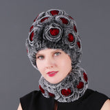 Women Rex Hair Rose Hat Scarf Set