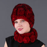 Women Rex Hair Rose Hat Scarf Set