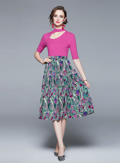 Retro Swing Skirt+Irregular Knitted Two-piece Suit