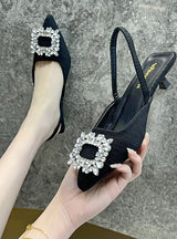 Square Buckle Diamond Pointed Shallow Shoes