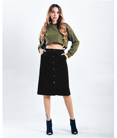 Corduroy High Waist Button Pocket Skirts