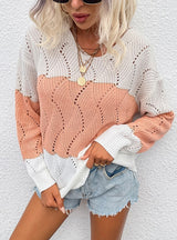 Hollow Striped Color Matching Sweater