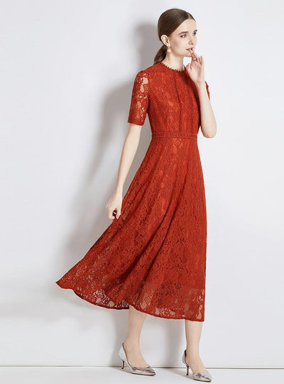 Women Slim V-neck Lace Dress