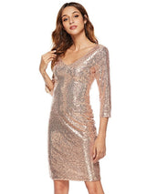 Deep V-neck Sequined Long Sleeve Dress