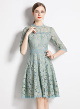 Slim Lace Waist Short Sleeve Dress