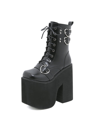 Hate the Sky High Heart-shaped Metal Buckle Martin Boots