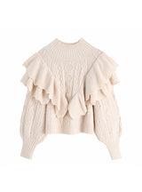 Fashion Ruffled Cropped Knitted Sweater Vintage