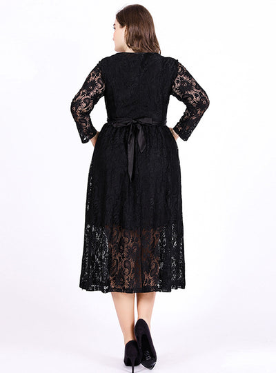 Black Hollow High Waist Long Sleeve Dress