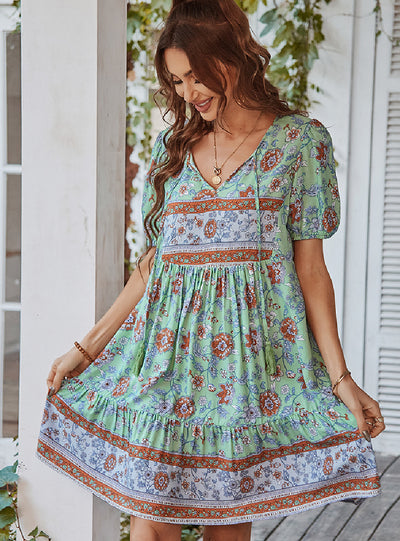 Bohemian Leisure Holiday Wind Print Fresh Dress