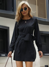 Black Long Sleeve Lace-up Dress