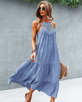 Solid Color Stitching Long Dress