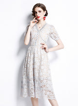 Women Bubble Sleeve V-neck Dress