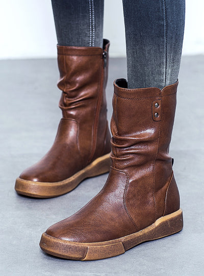 Thick-soled Middle Heel Flat Bottom Martin Boots