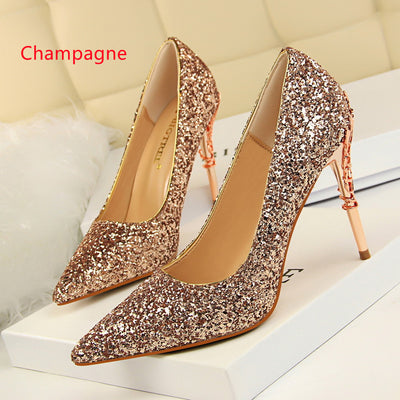 Metal Shallow Mouth Pointed Sequins Shoes