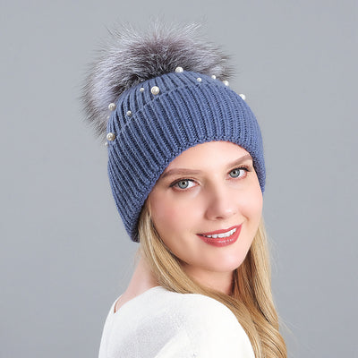 Rabbit Hair Blended Pearl Knitted Hat