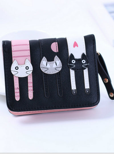 Women Cute PU Leather Hasp Cartoon Cat 