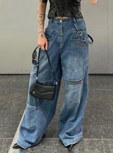 Pocket Zipper Straight Jeans Pants