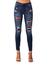 Leopard Print Hole Patch Elastic Feet Jeans