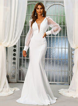 Deep V-neck Gauze Sleeve White Dress