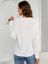 Long-sleeved V-neck Hollow Leisure Shirt