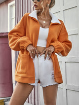 Orange Long Sleeve Pocket Coat