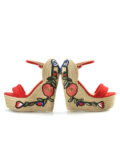 Embroidered Platform Shoes Espadrille Shoes Flower