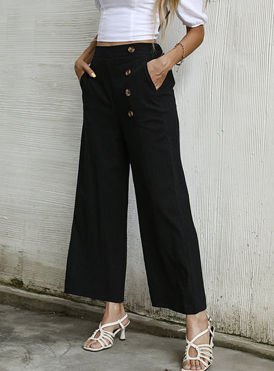 Nine-cent Button Wide-leg Pants