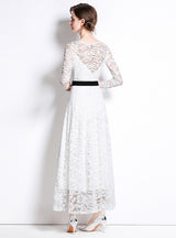 White Long Sleeve Lace Long Dress