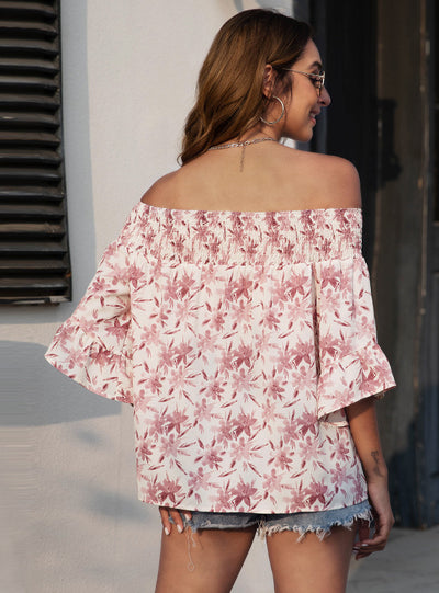 Women Printed Chiffon Off the Shoulder Shirt