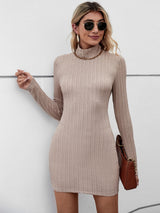 Knitted Turtleneck Backless Pullover Dress