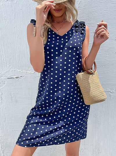 Dot V-neck Sleeveless Dress