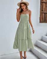 Women Straps Plaid Dress