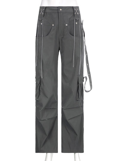 Heavy Metal Chain Ribbon Splicing Pant