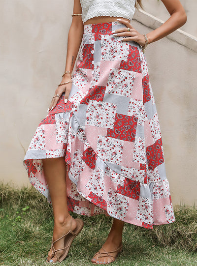 Chiffon Loose Print Irregular Skirt