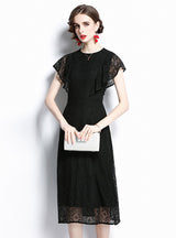 Round Neck Flounce Openwork Lace Dress