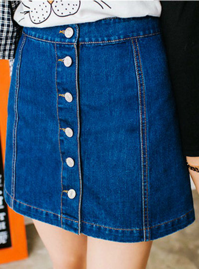 Pencil Jeans Skirt Front Button High Waist Denim Skirt 