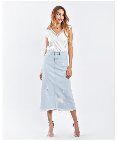 High Waist Long Denim Skirt