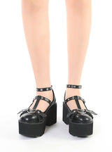 Love Buckle Cross Wings Retro Platform Shoes