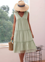 Loose Pleated Cotton Stitching Cake Dress