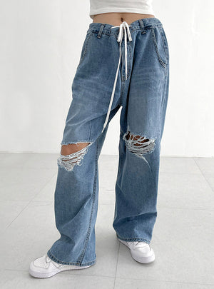 Loose Straight Irregular Holes Jeans