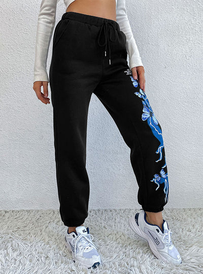 pocket Print Black Straight Leg Long Pants