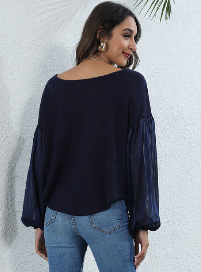 Round Neck Lantern Sleeve Long Sleeve T-shirt