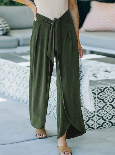 Loose Belt Tied Wide Leg Pants Trousers