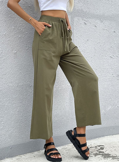 Nine-point Loose Drawstring Wide-leg Pants