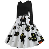 Printed Pumpkin Retro Long-sleeved Dress