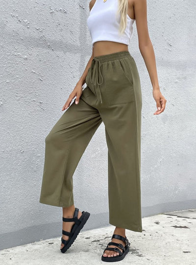 Nine-point Wide-leg Loose Drawstring Pants